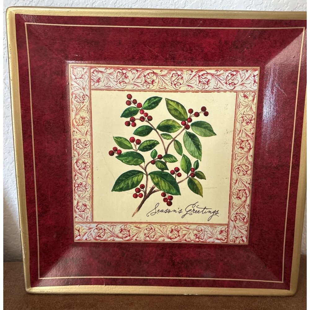 Robert Stanley Home Collection Christmas Square 10.5” “Seasons Greetings” Plate